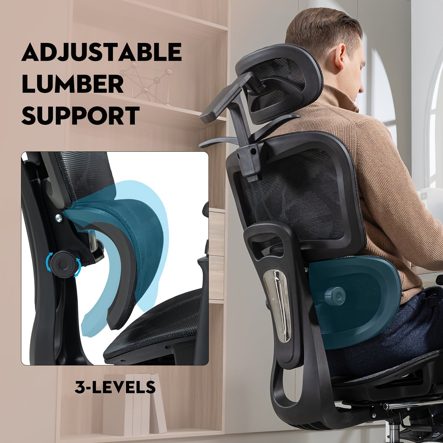 Mesh Ergonomic Office Chair With Footrest, High Back Computer Gaming Chair With Lumbar Support, Back Support, 6D Armrests For Big And Tall Napping Work Chair