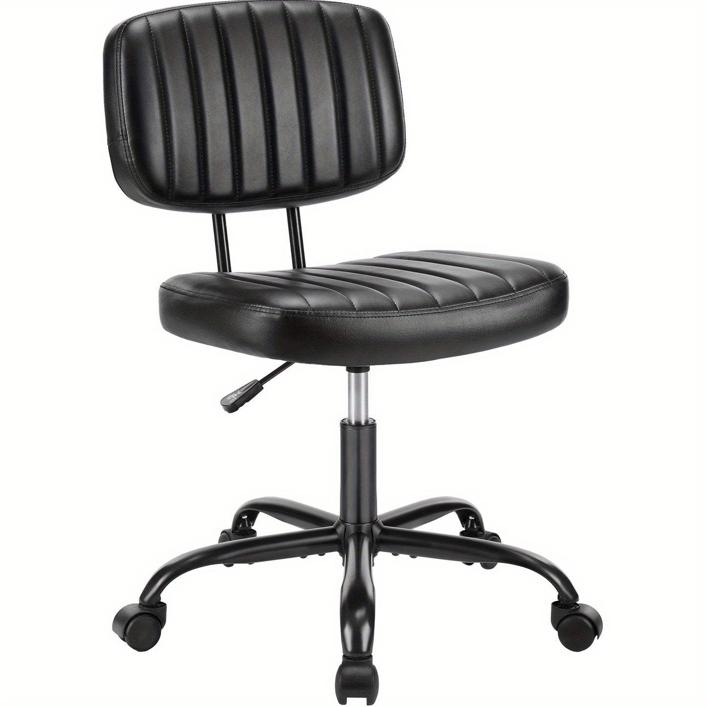Small Office Chair Armless with Wheels, Swivel Desk Seat with Back Lumbar Support Height Adjustable for Home Study Vanity, Pu Leather, White, Black, Brown