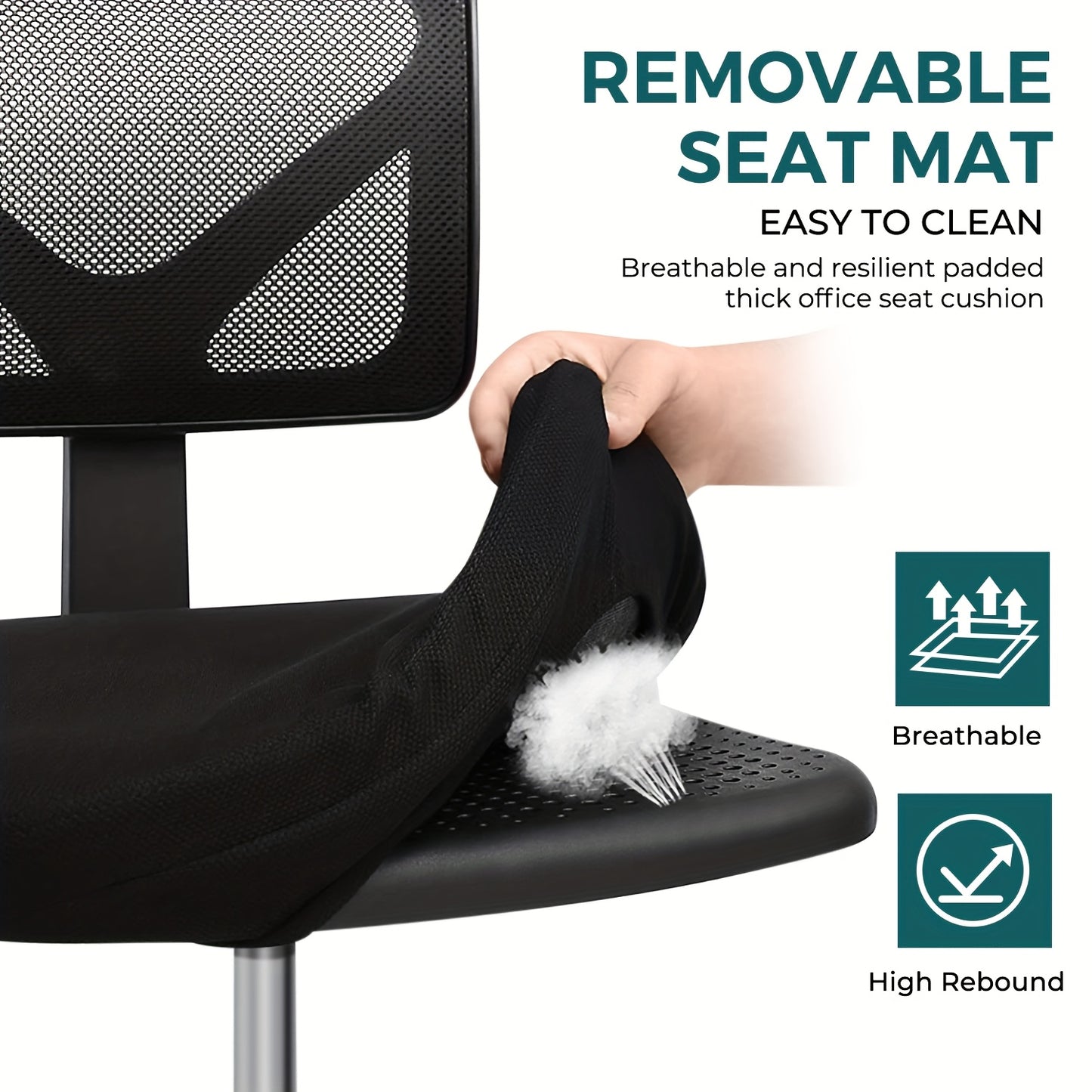 Armless Desk Chairs, Ergonomic Low Back Computer Chair No Arms, Adjustable Rolling Mesh Task Work Swivel Chairs with Wheels Work Vanity Chair for Small Spaces Home Bedroom, Classic Black