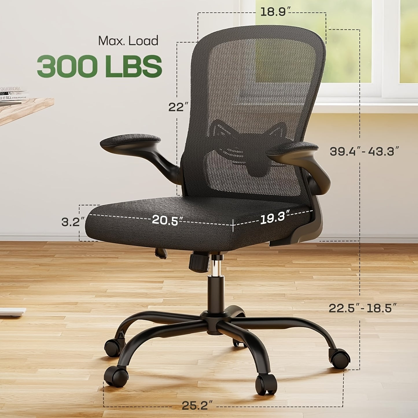 Ergonomic Office Chair, High Back Mesh Wide Seat, Gas Spring Double Monitor Stand, 3 Height Levels Under Desk Footrest, Perfect Match For Office With Multiple Choices.