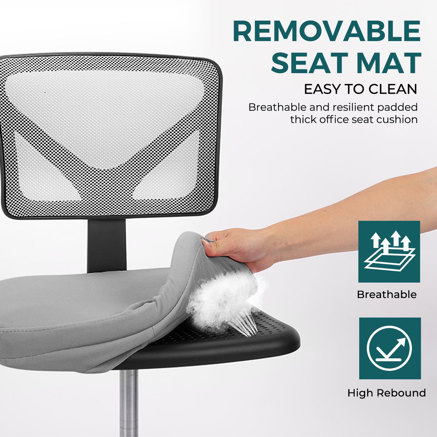 IDLE WAY Small Office Desk Chair with Wheels, Modern Rolling Armless Office Chair with Height Adjustable Comfortable Support, Cute Vanity Chair for Home Bedroom Office Study Make-up, Dressing Room