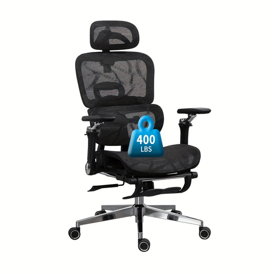 Mesh Ergonomic Office Chair With Footrest, High Back Computer Gaming Chair With Lumbar Support, Back Support, 6D Armrests For Big And Tall Napping Work Chair