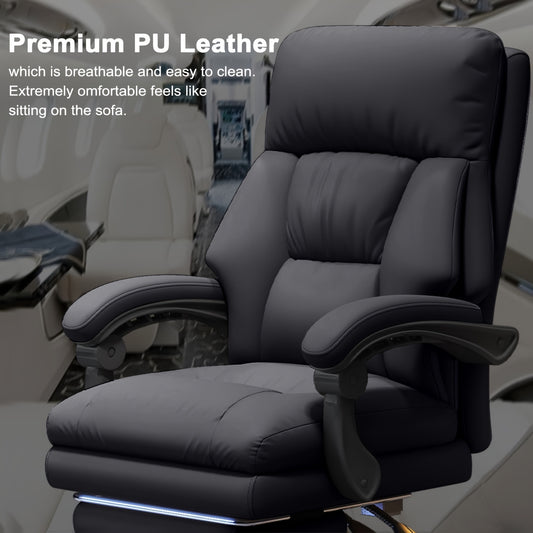 Comfortable Office Chair Ergonomic High Back Soft Polyurethane Leather Desk Chair Adult Waist Support Seat Large And High Executive Chair With Pedals