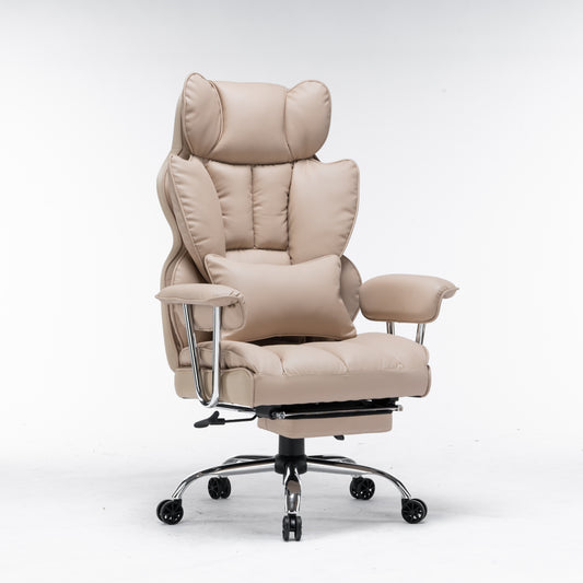 Efomao Office Chair 400LBS, Big and Tall Office Chair, PU Leather Computer Chair, Executive Office Chair with Leg Rest and Lumbar Support, Dark Beige Office Chair