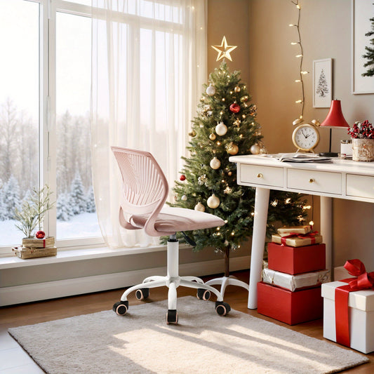 Homy Casa Pink Fabric Chair, Ergonomic Backrest, Thick Padded Seat, Swivel & Height Adjustable, Mobile Design for Home Office or Workspaces
