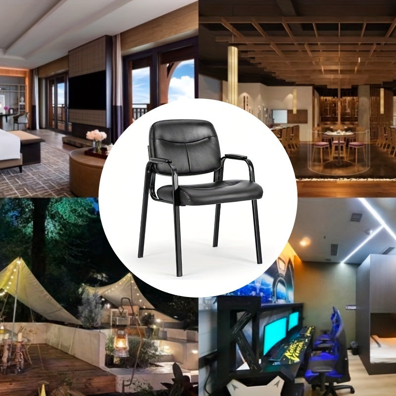 Office Guest Reception Chairs No Wheels, PU Leather Conference Waiting Room Chair Executive Lobby Chair with Padded Arms, Black