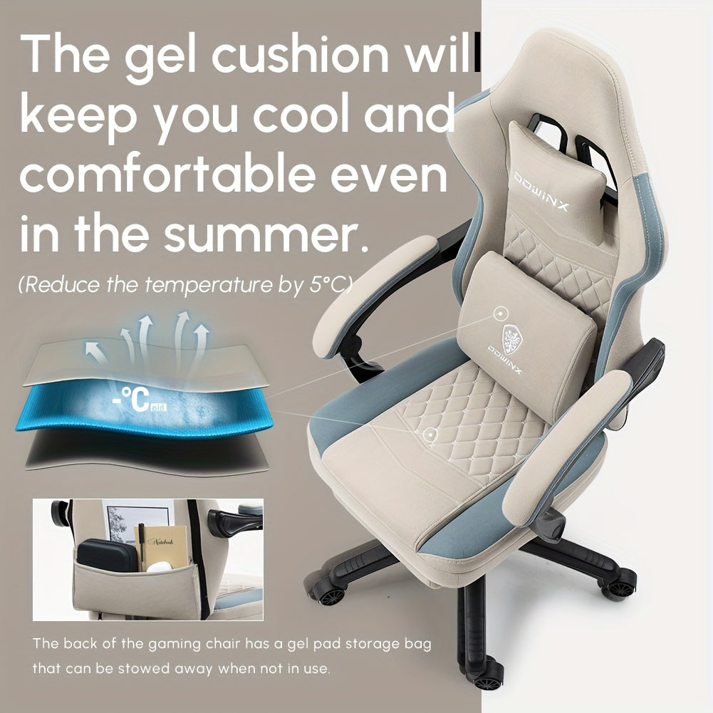 Breathable Fabric Gaming Chair With Gel And Pocket Spring Cushion - Ergonomic Computer Office Chair With Adjustable Footrest And Storage Bag For All-Day Comfort Gaming\u002FHome Office, Modern Gray Design