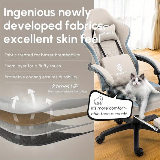 Breathable Fabric Gaming Chair With Gel And Pocket Spring Cushion - Ergonomic Computer Office Chair With Adjustable Footrest And Storage Bag For All-Day Comfort Gaming\u002FHome Office, Modern Gray Design