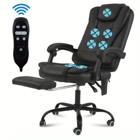 Executive Office Chair with 7 Points Massage Reclining Office Chair with Footrest High Back Ergonomic Computer Desk Chairs Soft Faux Leather for Home Office