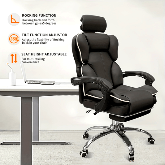 Ergonomic Big & Tall Office Chair - High Back Gaming Chair with Adjustable Height, Swivel Base, Lumbar Support & Foot Rest - White with Pink Accents, Metal Frame, Memory Foam Cushion for Comfort, Desk Chair