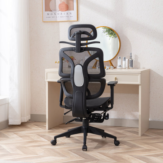 VECELO Ergonomic High Back Mesh Office Chair with Retractable Footrest, Backrest Tilt Function Adjustable, Black