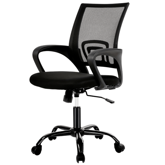 Ergonomic Mid-Back Office Chair with Lumbar Support and Armrests, Black Mesh Swivel Desk Chair on Wheels - Easy Clean, Manual Adjustment for Home and Office Use, Office Chair Cushion