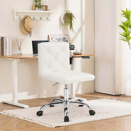 Set Of 1\u002F2 Faux Leather Mid-Back Armless Desk Chair, Adjustable Height 360° Rolling Swivel Office Chairs for Home Office Work
