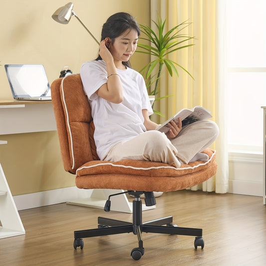 Armless Office Chair, Criss Cross Legged Desk Chair With Wheels, Modern Home Office Desk Chair With Thickened Cushion, Height Adjustable Swivel Fabric Computer Chair