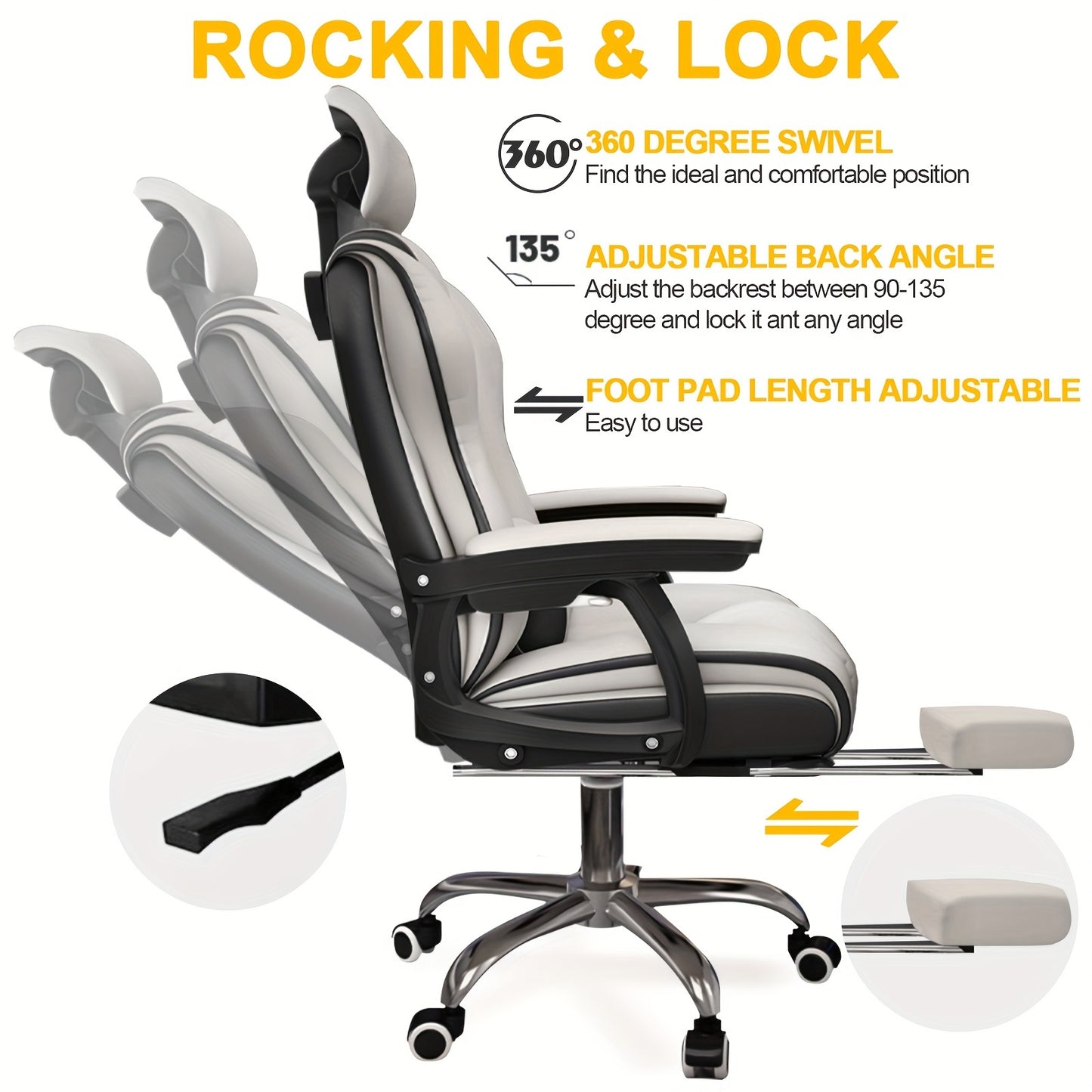 EXecutive Computer Chair Home Office Desk Chair, Adjustable Angle, Ergonomic Adjustable Height Chairs With Cushions Armrest For Long Time Seating-High Office Chair With Footrest