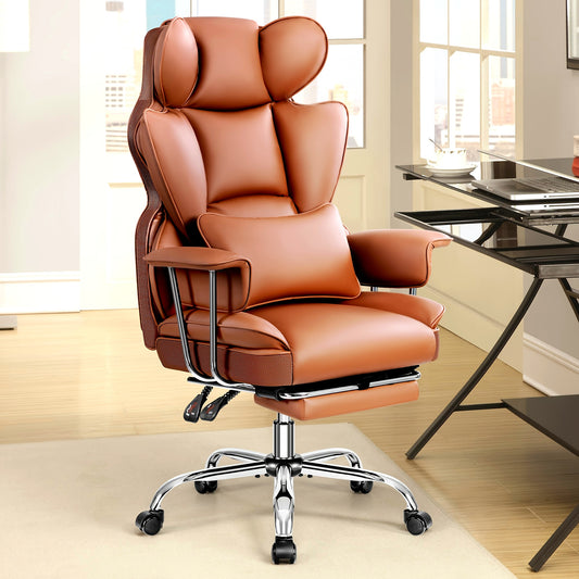 Actflame 500LBS Big And Tall Ergonomic Office Chair- Executive High-Back Leather Office Desk Chair for Plus-Size Users with Lumbar Support& Footrest- Perfect for Home Office | Back to School