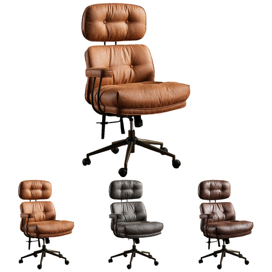 Elegant Style | Ergonomic Mid-Century Modern Suede Office Chair, High Back Adjustable Desk Chair with Padded Armrests and Lumbar Support, Stylish Executive Chair for Home Office, Brown Faux Leather-Like Finish with Metal Frame, HOOOWOOO