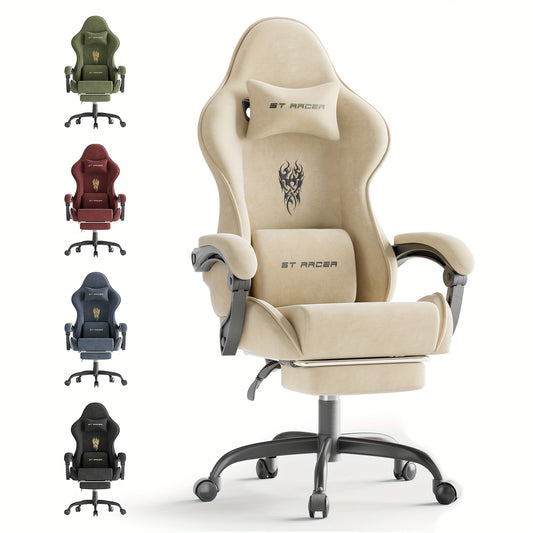 Velvet Fabric Gaming Chair, High Back Ergonomic Gamer Chair for Adult, Comfortable Video Game Chair with Footrest And Massage Lumbar Cushion