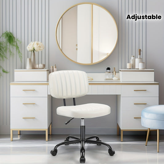 Edx Armless Home Office Chair Ergonomic Desk With Comfy Low Back Lumbar Support, Height Adjustable PU Leather Computer Task With 360° Swivel Wheels, For Small Space