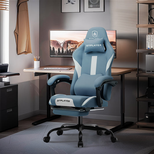 Ergonomic Gaming Chair with Lumbar Support, Breathable Fabric Computer Chair with Pocket Spring Cushion, Footrest for Adult Gamers, Metal Frame with Sponge Filling