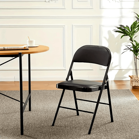 OLIXIS brand 2 sets of folding chairs, leather upholstered chairs, sturdy metal, easy to use and store, suitable for outdoor and indoor use, suitable for home, office and parties