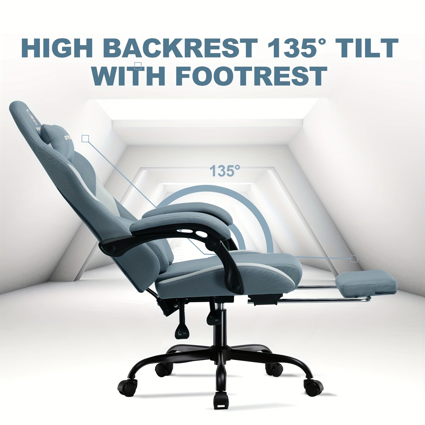 Ergonomic Gaming Chair with Lumbar Support, Breathable Fabric Computer Chair with Pocket Spring Cushion, Footrest for Adult Gamers, Metal Frame with Sponge Filling