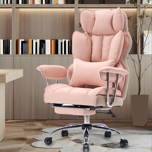Efomao Office Chair 400LBS, Big and Tall Office Chair, Faux Leather Computer Chair, Executive Office Chair with Leg Rest and Lumbar Support, Pink Office Chair