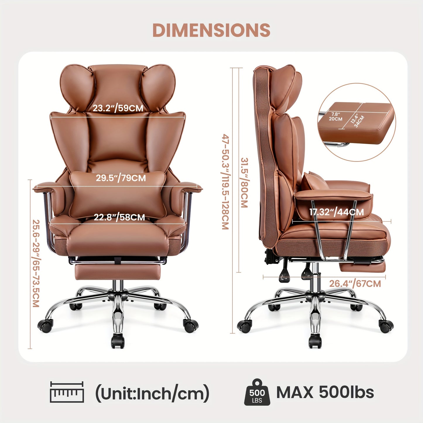 Actflame 500LBS Big And Tall Ergonomic Office Chair- Executive High-Back Leather Office Desk Chair for Plus-Size Users with Lumbar Support& Footrest- Perfect for Home Office | Back to School